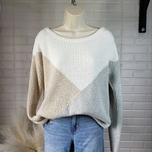 Maurices Colorblack Knit Sweater White  Tan Gray Oversized Medium